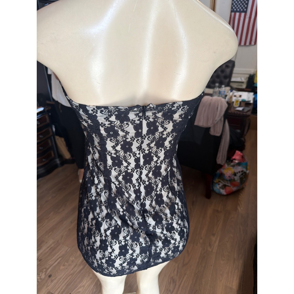 Icon Black Lace Strapless Mini Dress Pleated Bust Bodycon Cocktail Party Size S - Picture 4 of 9
